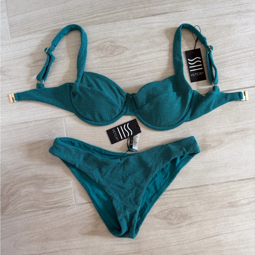 Vetchy Teal Textured Underwire Bikini Set - Teal